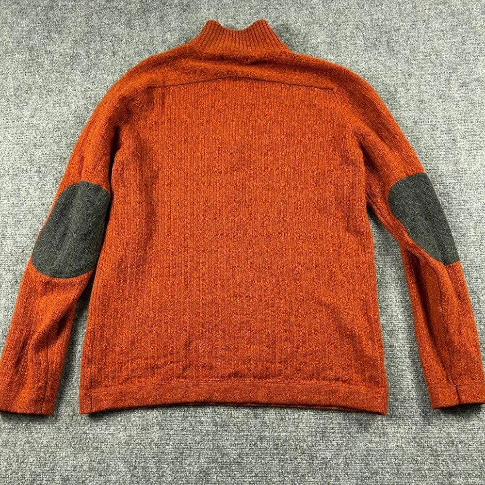 Banana Republic Sweater Mens XL Orange Lambswool Cashmere 1/4 Zip Elbow Patches‎